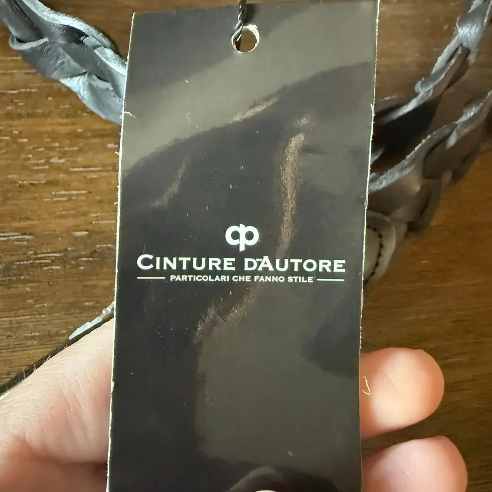 Cinture D’Autore Men’s Black Genuine Leather Woven Belt- Size 42‎